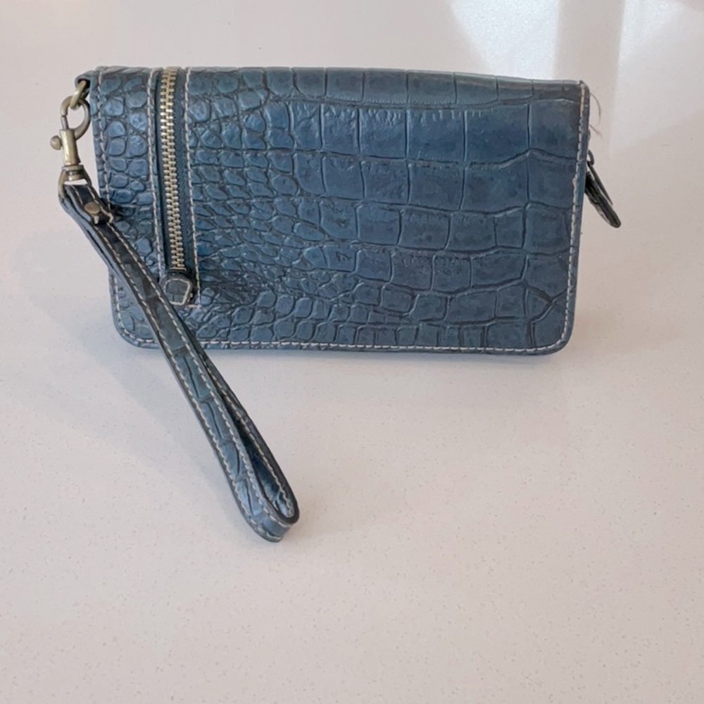Dark blue snakeskin clutch
